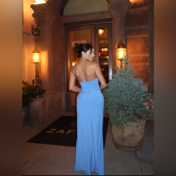 victoria beckham dress blue Victoria Beckham | SLEEVELESS GATHERED WAIST MIDI DRESS IN BLUEBELL main image 0